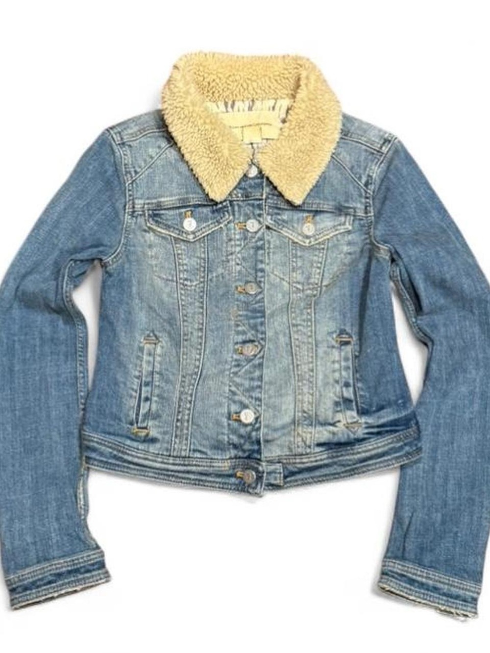 Y2K Pilcro Sherpa Collar Faded Cropped Denim Jacket